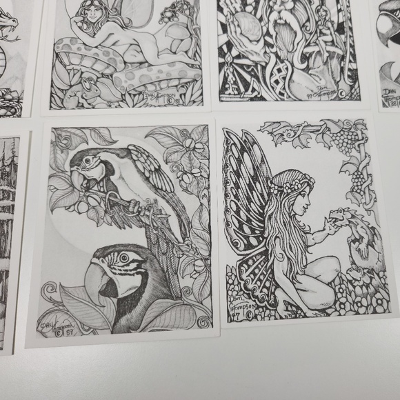 VTG Dan Thompson Fine Art Adult Coloring Book POSTCARDS Fantasy Dragon Fairy - Picture 5 of 8